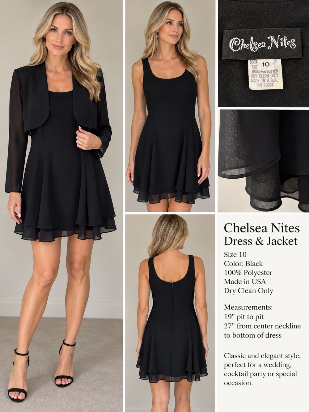 Vintage Chelsea Nites Black Sleeveless Mini Dress with Matching Jacket